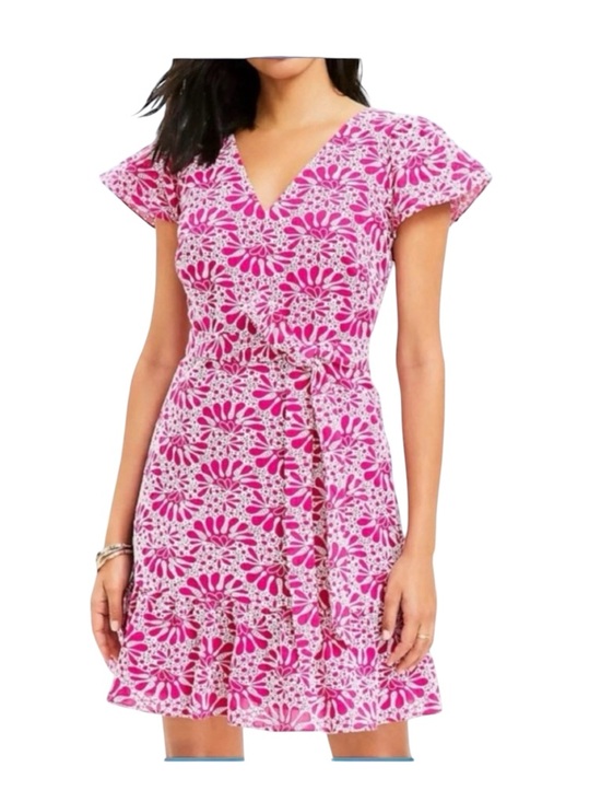 NWT Loft size 4 pink eyelet belted flutter sleeve dress - Picture 6 of 11